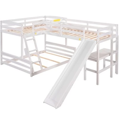 Twin Over Full Bunk Bed With Twin Size Loft Bed With Desk, Slide And Full Length Rail - ModernLuxe 3 Twin Over Full Bunk Bed With Twin Size Loft Bed With Desk, Slide And Full Length Rail - ModernLuxe - Image 3