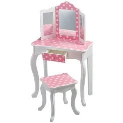 Polka Dot Fashion Prints Vanity Table & Stool Set Pink - Teamson Kids -Professional Childrens Furniture Store GUEST 01155bac e3df 4437 aeed 60698b770388