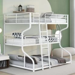 Full XL Over Twin XL Over Queen Size Metal Triple Bunk Bed With Ladder-ModernLuxe