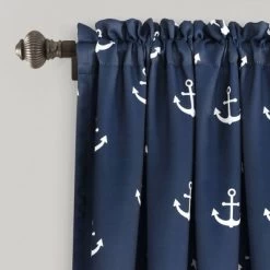 52"x63" Anchor Room Darkening Window Curtain Panels Navy - Lush Décor