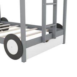 Twin Over Twin Car-Shaped Bunk Bed With Wheels, Drawers And Shelves, Gray - ModernLuxe -Professional Childrens Furniture Store GUEST 0314ab90 45c8 49c2 97d2 dfd41d70d869