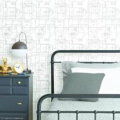 Star Wars R2D2 Geometric Peel And Stick Wallpaper White - RoomMates