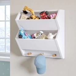 Kids' Catch-All Wall Shelf With Hooks - RiverRidge Home