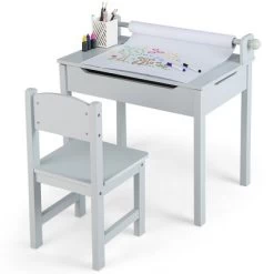 Costway Toddler Craft Table & Chair Set Kids Art Crafts Table WithPaper Roll Holder Grey/White -Professional Childrens Furniture Store GUEST 06ee0f4a 4d39 4b89 b592 d33d5f1b545d