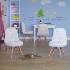Emma And Oliver 4 Pack Kids Shaggy Dog Accent Chair - Desk Chair - Playroom Chair