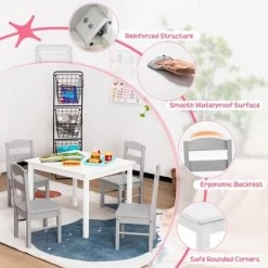 Costway Kids 5 Piece Table & Chair Set Wooden Children Activity Playroom Furniture Gift -Professional Childrens Furniture Store GUEST 08acfae6 419a 4a02 9304 4e3c6e673a01