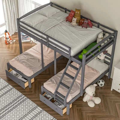 Full Over Twin & Twin Bunk Bed, Gray - ModernLuxe 2 Full Over Twin & Twin Bunk Bed, Gray - ModernLuxe - Image 2
