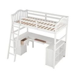 Twin Size Wooden Loft Bed With Drawers, Cabinet, Shelves And Desk-ModernLuxe -Professional Childrens Furniture Store GUEST 09f6d1dd ba90 46da 8c28 b0d8278debcb