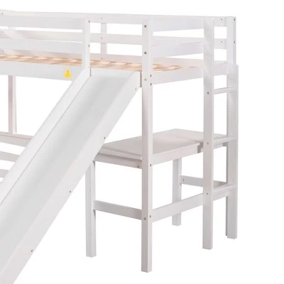 Twin Over Full Bunk Bed With Twin Size Loft Bed With Desk, Slide And Full Length Rail - ModernLuxe 9 Twin Over Full Bunk Bed With Twin Size Loft Bed With Desk, Slide And Full Length Rail - ModernLuxe - Image 9