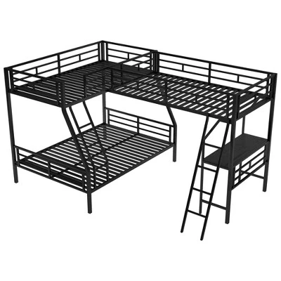Twin Over Full Metal Bunk Bed With Twin Size Loft Bed And Desk, Black - ModernLuxe 5 Twin Over Full Metal Bunk Bed With Twin Size Loft Bed And Desk, Black - ModernLuxe - Image 5