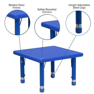 Flash Furniture 24" Square Plastic Height Adjustable Activity Table 2 Flash Furniture 24" Square Plastic Height Adjustable Activity Table - Image 2