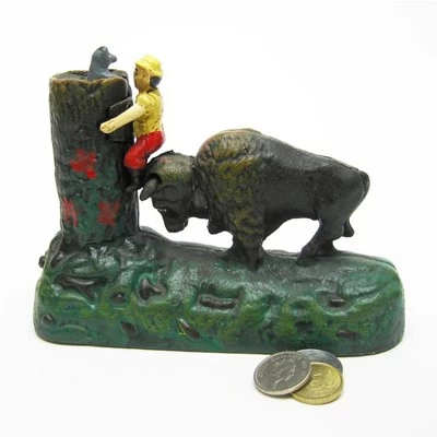Design Toscano Butting Buffalo Collectors' Die Cast Iron Mechanical Coin Bank 1 Design Toscano Butting Buffalo Collectors' Die Cast Iron Mechanical Coin Bank