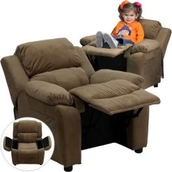 Emma And Oliver Deluxe Padded Contemporary Kids Recliner With Storage Arms -Professional Childrens Furniture Store GUEST 169886ff 42ce 48f0 822d a110530a9986