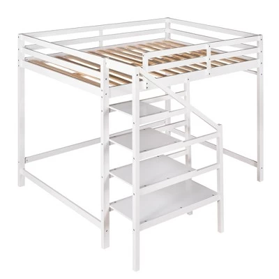 Full Size Loft Bed With Staircase And Safety Guardrails Gray/White-ModernLuxe 4 Full Size Loft Bed With Staircase And Safety Guardrails Gray/White-ModernLuxe - Image 4