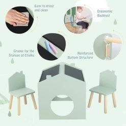 Costway 3 Piece Kids Wooden Table And Chair Set With Blackboard For Drawing Reading Green/Gray/White -Professional Childrens Furniture Store GUEST 1b701611 f2ae 46ea 9f2a 1cf29db19561