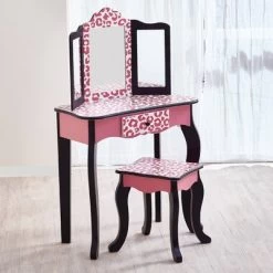 Fashion Leopard Prints Gisele Play Wooden Vanity Set Pink / Black - Teamson Kids