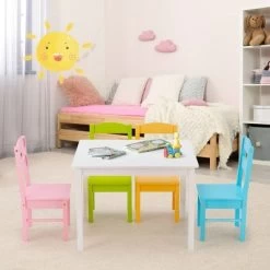 Costway 5 Piece Kids Wood Table Chair Set Activity Toddler Playroom Furniture Colorful -Professional Childrens Furniture Store GUEST 1d661688 683a 485d 99b6 51914384372c