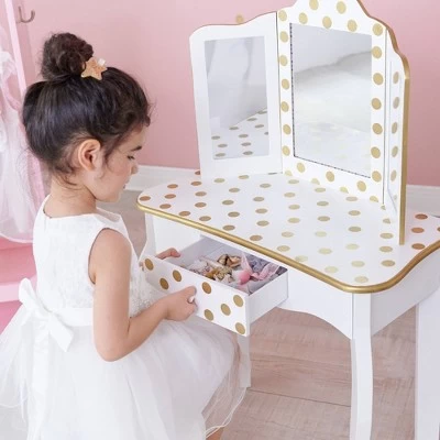 Fashion Polka Dot Gisele Play Vanity Set With Led Mirror White/Gold - Teamson Kids 14 Fashion Polka Dot Gisele Play Vanity Set With Led Mirror White/Gold - Teamson Kids - Image 14