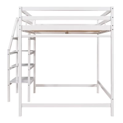 Full Size Loft Bed With Staircase And Safety Guardrails Gray/White-ModernLuxe 8 Full Size Loft Bed With Staircase And Safety Guardrails Gray/White-ModernLuxe - Image 8