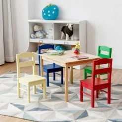 Costway Kids 5 Piece Table Chair Set Pine Wood Multicolor Children Play Room Furniture -Professional Childrens Furniture Store GUEST 23d1501d 6da0 4d8f 96cc f8a67abf3e61