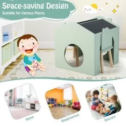 Costway 3 Piece Kids Wooden Table And Chair Set With Blackboard For Drawing Reading Green/Gray/White -Professional Childrens Furniture Store GUEST 24341198 4546 4e60 83ec 41a9e2ae9480