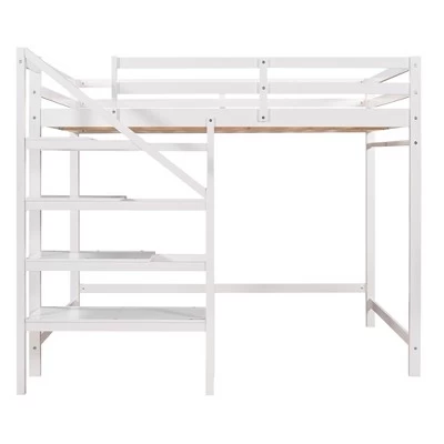 Full Size Loft Bed With Staircase And Safety Guardrails Gray/White-ModernLuxe 6 Full Size Loft Bed With Staircase And Safety Guardrails Gray/White-ModernLuxe - Image 6