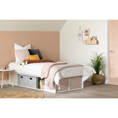 Twin Flexible Platform Bed With Baskets Pure White - South Shore 1 Twin Flexible Platform Bed With Baskets Pure White - South Shore