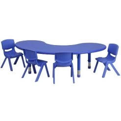 Flash Furniture 35"W X 65"L Half-Moon Plastic Height Adjustable Activity Table Set With 4 Chairs -Professional Childrens Furniture Store GUEST 28d95600 b9c4 4961 a3fa e9771a7ce748