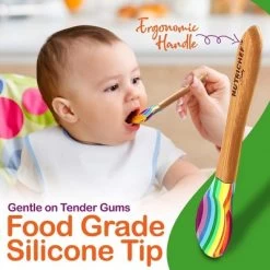 NutriChef Rainbow Bamboo Dinnerware Set With Silicone Suction For Kids