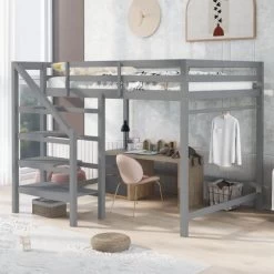 Full Size Loft Bed With Staircase And Safety Guardrails Gray/White-ModernLuxe 25 Full Size Loft Bed With Staircase And Safety Guardrails Gray/White-ModernLuxe -Professional Childrens Furniture Store GUEST 2b2c9b21 d7de 49f4 bdf6 88500c9e8c62
