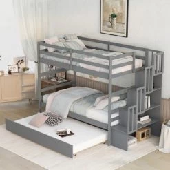 Twin Over Twin Bunk Bed With Trundle, Stairs And Storage Shelves-ModernLuxe -Professional Childrens Furniture Store GUEST 2c7f167a 1ec0 4637 9663 1ddd4dc4b8da