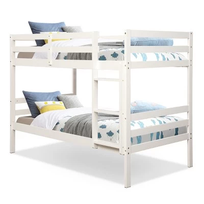 Costway Twin Over Twin Wood Bunk Beds Ladder Safety Rail EspressoWhite 11 Costway Twin Over Twin Wood Bunk Beds Ladder Safety Rail EspressoWhite - Image 11