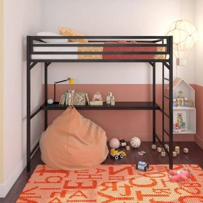 Twin Max Metal Loft Bed With Desk Black - Room & Joy 1 Twin Max Metal Loft Bed With Desk Black - Room & Joy