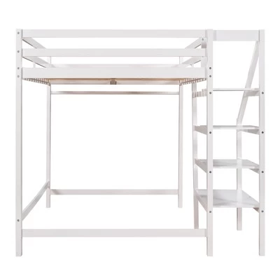 Full Size Loft Bed With Staircase And Safety Guardrails Gray/White-ModernLuxe 7 Full Size Loft Bed With Staircase And Safety Guardrails Gray/White-ModernLuxe - Image 7