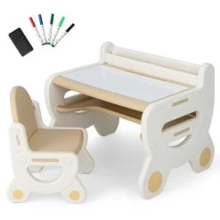 Costway Kids Drawing Table & Chair Set For Reading Playing With Pens & Blackboard Eraser Blue/Brown -Professional Childrens Furniture Store GUEST 3582cdaf 6678 40e3 97cc 6aa66a510e0c