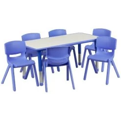 Flash Furniture 23.625"W X 47.25"L Rectangular Plastic Height Adjustable Activity Table Set With 6 Chairs -Professional Childrens Furniture Store GUEST 36dddfc5 83fc 49ff a5f5 3bd9cf55b030