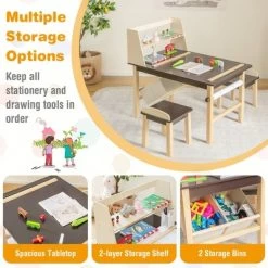 Costway Kids Art Table & Chairs Set Wooden Drawing Desk With Paper Roll Storage Shelf Bins -Professional Childrens Furniture Store GUEST 36e28d7a 74e6 4a62 82ac fa2cc1677b65