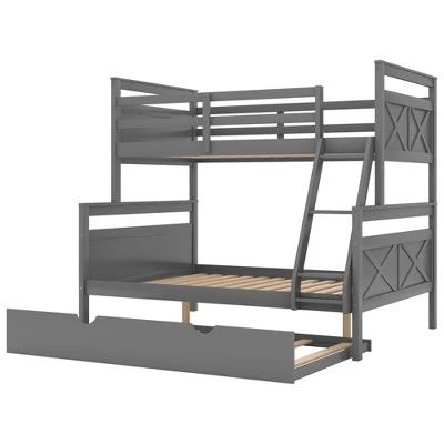 Twin Over Full Bunk Bed With Twin Size Trundle Bed, Ladder And Guardrail-ModernLuxe 11 Twin Over Full Bunk Bed With Twin Size Trundle Bed, Ladder And Guardrail-ModernLuxe - Image 11