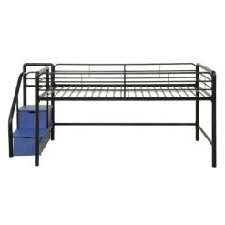 Kids' Junior Metal Loft Bed With Storage Steps And Curtain Set Black/Blue - Room & Joy -Professional Childrens Furniture Store GUEST 387d26e7 138a 48f1 b8a0 b5f35f0cc235