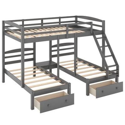 Full Over Twin & Twin Bunk Bed, Gray - ModernLuxe 4 Full Over Twin & Twin Bunk Bed, Gray - ModernLuxe - Image 4