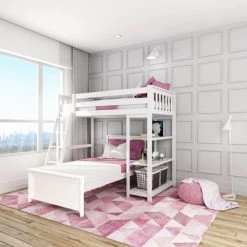 Max & Lily L-Shaped Twin Over Twin Bunk Bed With Bookcase