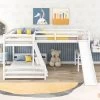 Twin Over Full Bunk Bed With Twin Size Loft Bed With Desk, Slide And Full Length Rail - ModernLuxe
