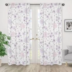 2pc Sweet Jojo Designs Watercolor Floral Window Panels Lavender/Gray