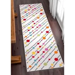 Well Woven Modern Dandy Dots Stripes Bright Kids Room Carpet Soft Durable White Area Rug