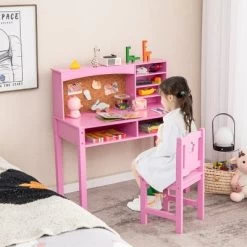 Costway Kids Desk And Chair Set Study Writing Workstation With Hutch & Bulletin Board