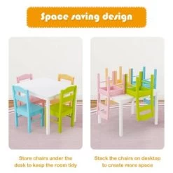 Costway 5 Pieces Kids Wood Table & Chair Set For 2-6 Years Colorful -Professional Childrens Furniture Store GUEST 40ca9e5e f10f 4326 b4cc b0cd03e48ff6