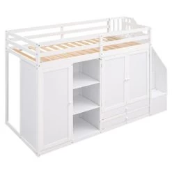Functional Twin Loft Bed With 3 Shelves, 2 Wardrobes, 2 Drawers And Ladder With Storage-ModernLuxe -Professional Childrens Furniture Store GUEST 450cda3a fd1b 4443 9cd7 c809f87318f4