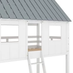 Twin Over Twin Low Bunk Beds With House Shaped Roof And Guardrail, White-ModernLuxe 20 Twin Over Twin Low Bunk Beds With House Shaped Roof And Guardrail, White-ModernLuxe -Professional Childrens Furniture Store GUEST 462b17b4 801d 456b 8355 689dcef66273