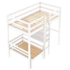 Convertible Loft Bed With L Shaped Desk, Shelf And Ladder, White - ModernLuxe -Professional Childrens Furniture Store GUEST 462f5608 16f8 45c0 b84d 2002ee15a038