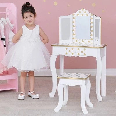 Fashion Polka Dot Gisele Play Vanity Set With Led Mirror White/Gold - Teamson Kids 10 Fashion Polka Dot Gisele Play Vanity Set With Led Mirror White/Gold - Teamson Kids - Image 10